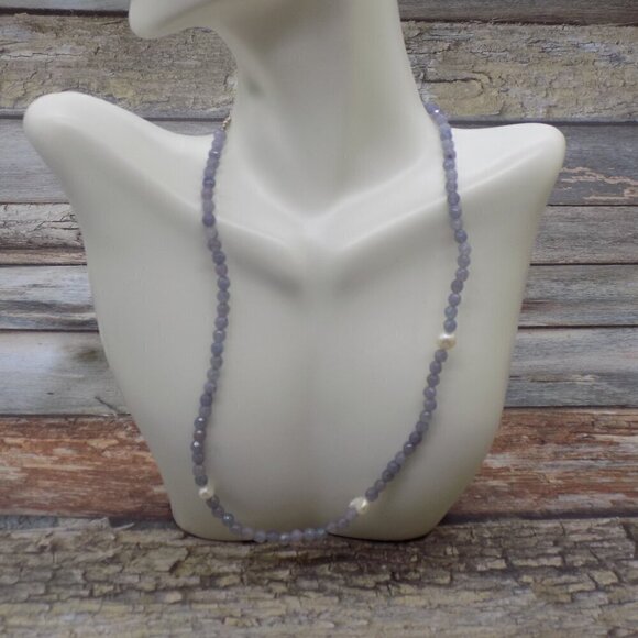Vintage Genuine Tanzanite Pearl Choker Necklace Hook Closure Faceted - Picture 4 of 8